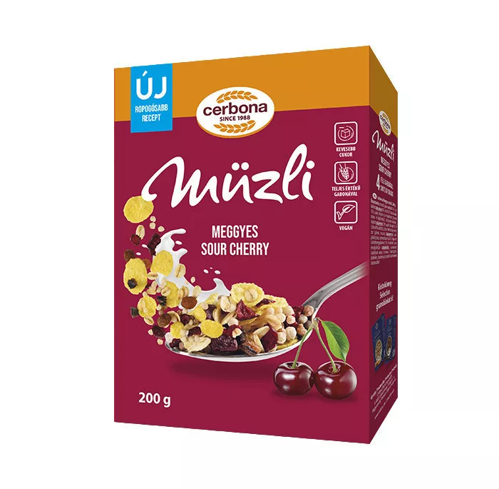 Cerbona meggyes dobozos müzli 200g 